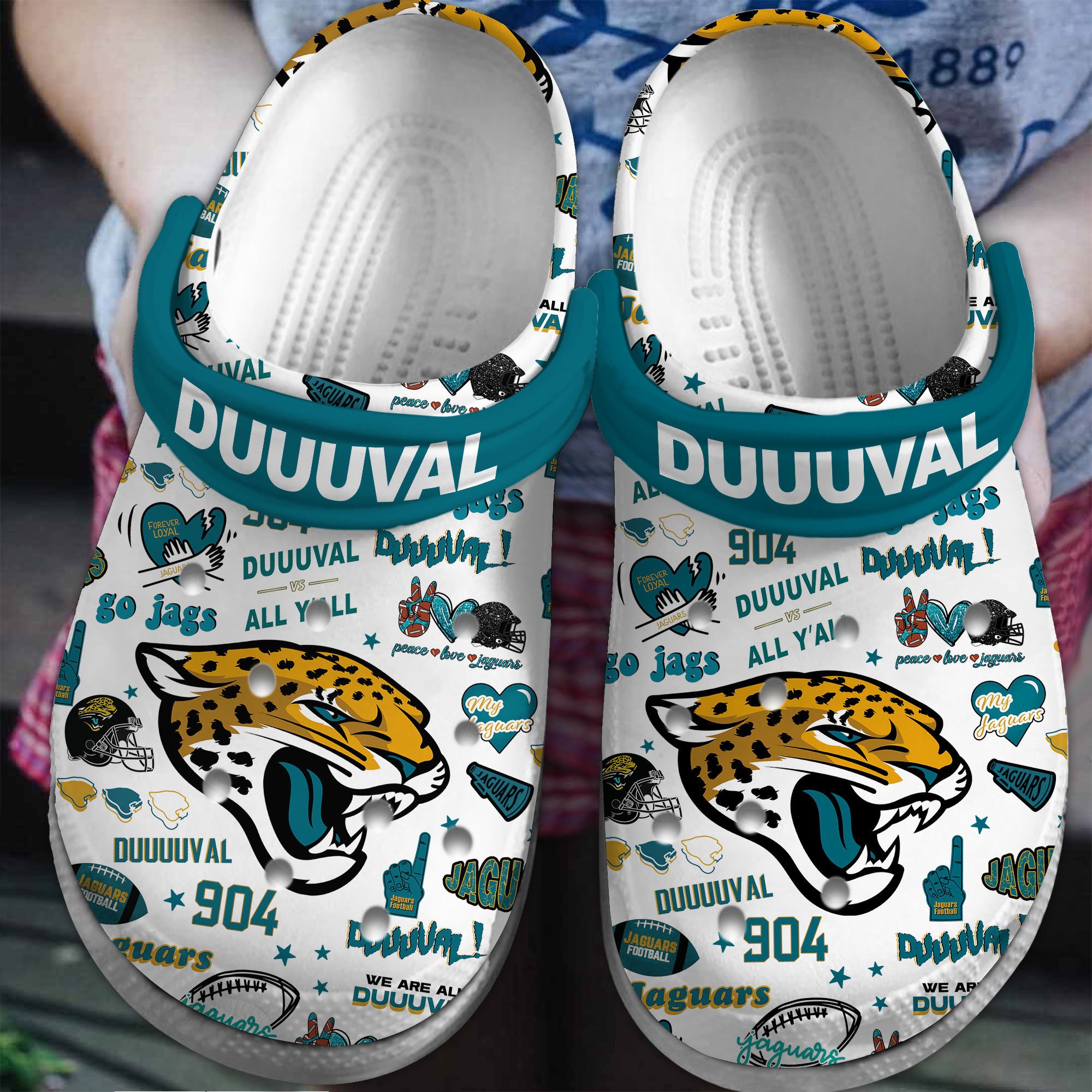 Jacksonville Jaguars NFL Sport Crocs Crocband Clogs Shoes Comfortable For Men Women and Kids