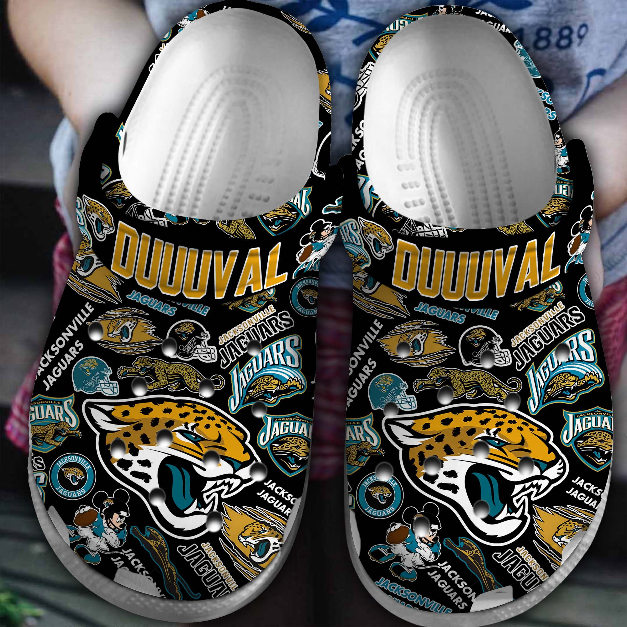 Jacksonville Jaguars NFL Sport Crocs Crocband Clogs Shoes Comfortable For Men Women and Kids