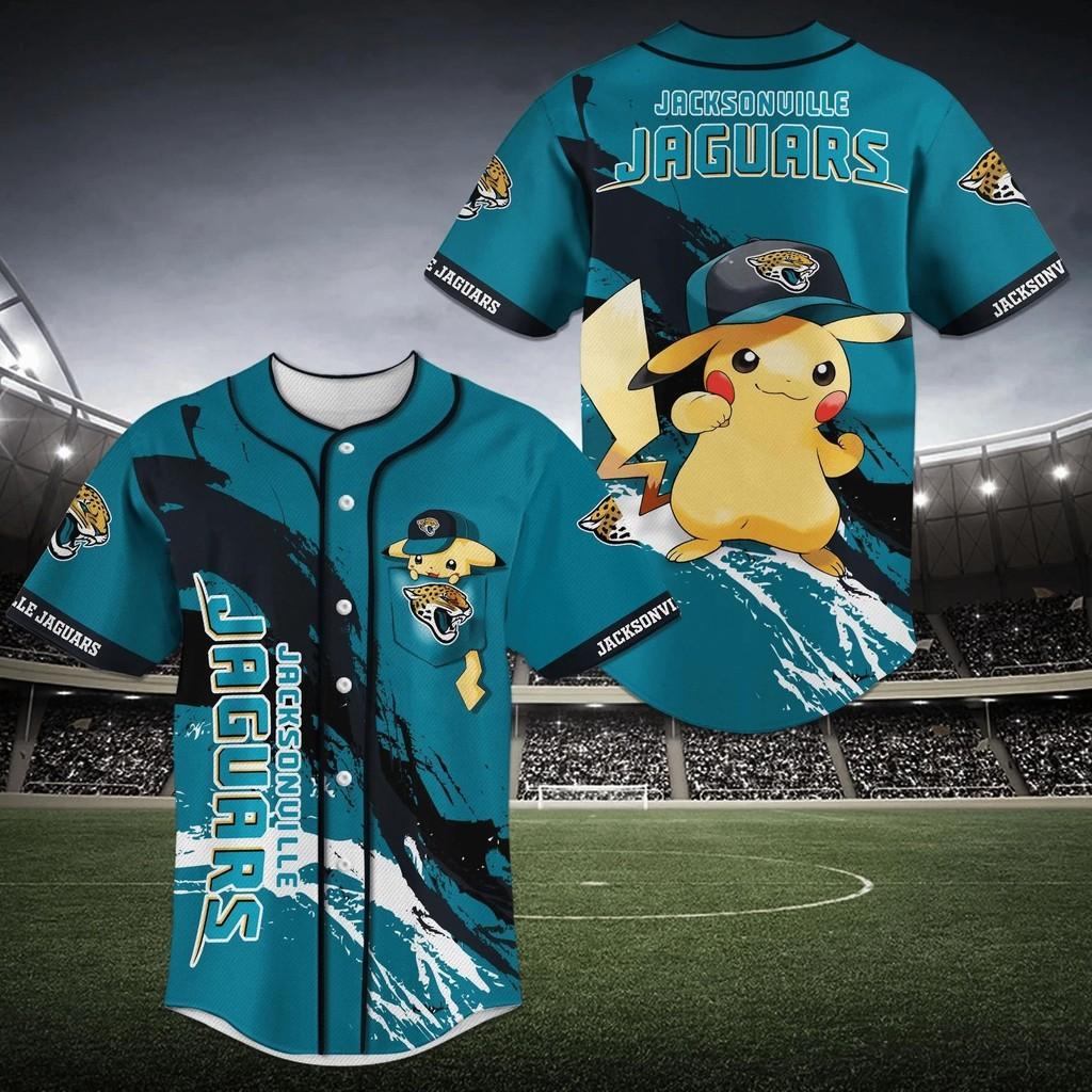 Jacksonville Jaguars NLF Baseball Jersey Shirt Featuring Pikachu