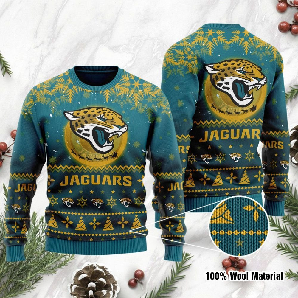 Jacksonville Jaguars Santa Claus In The Moon Ugly Christmas Sweater Adult 3D Funny Matching for family