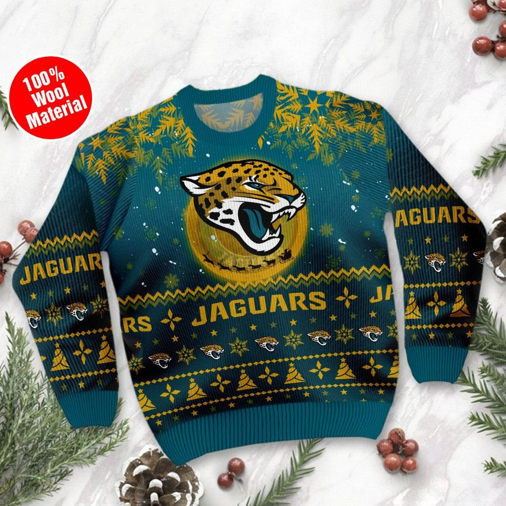 Jacksonville Jaguars Santa Claus In The Moon Ugly Christmas Sweater Adult 3D Funny Matching for family - Image 2