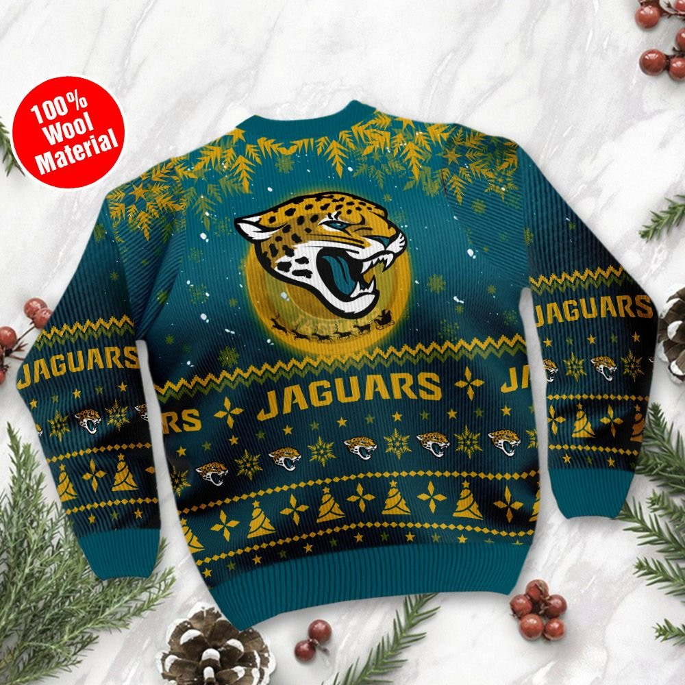 Jacksonville Jaguars Santa Claus In The Moon Ugly Christmas Sweater Adult 3D Funny Matching for family - Image 3