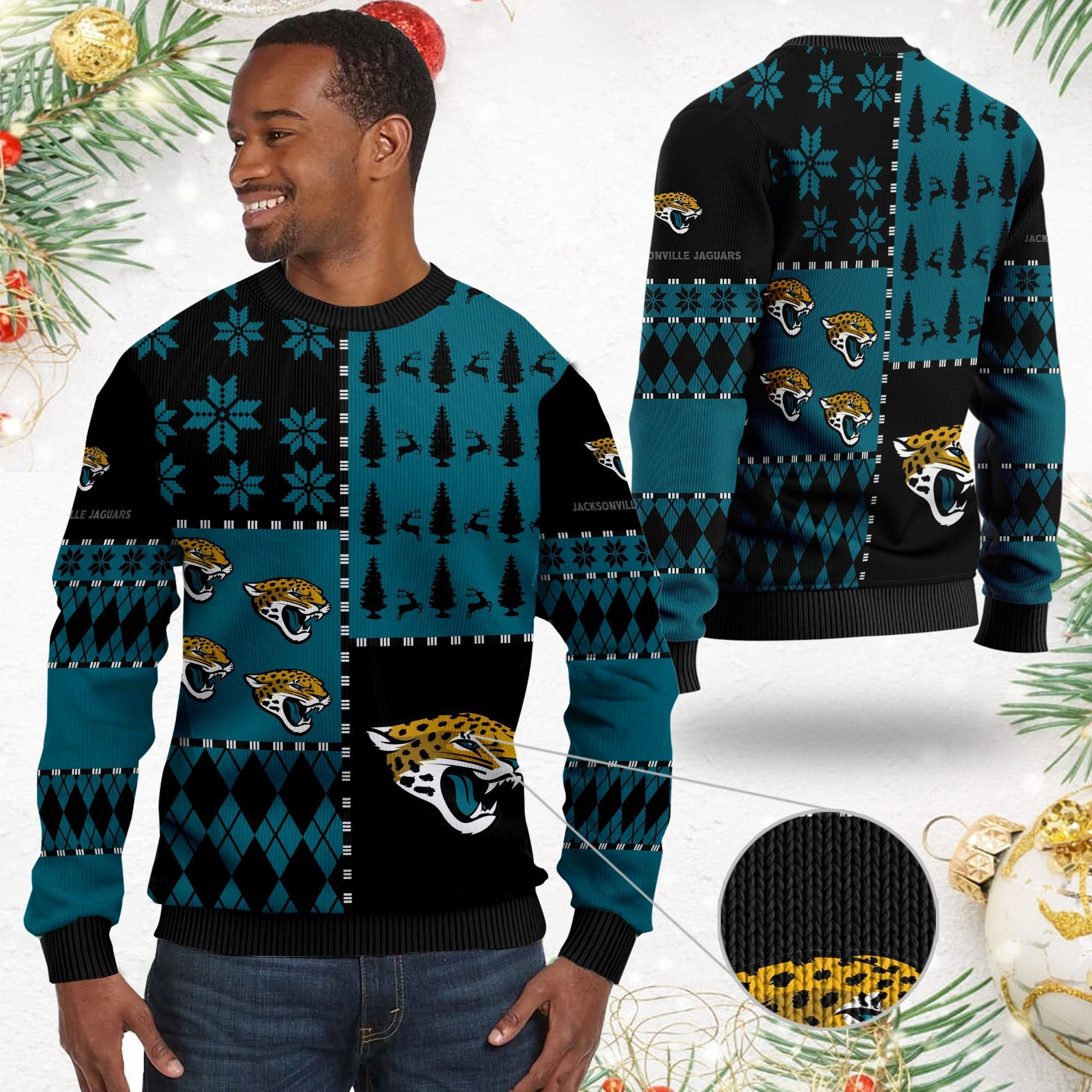 Jacksonville Jaguars Ugly Christmas Sweater Adult 3D Funny Matching for family - Image 2