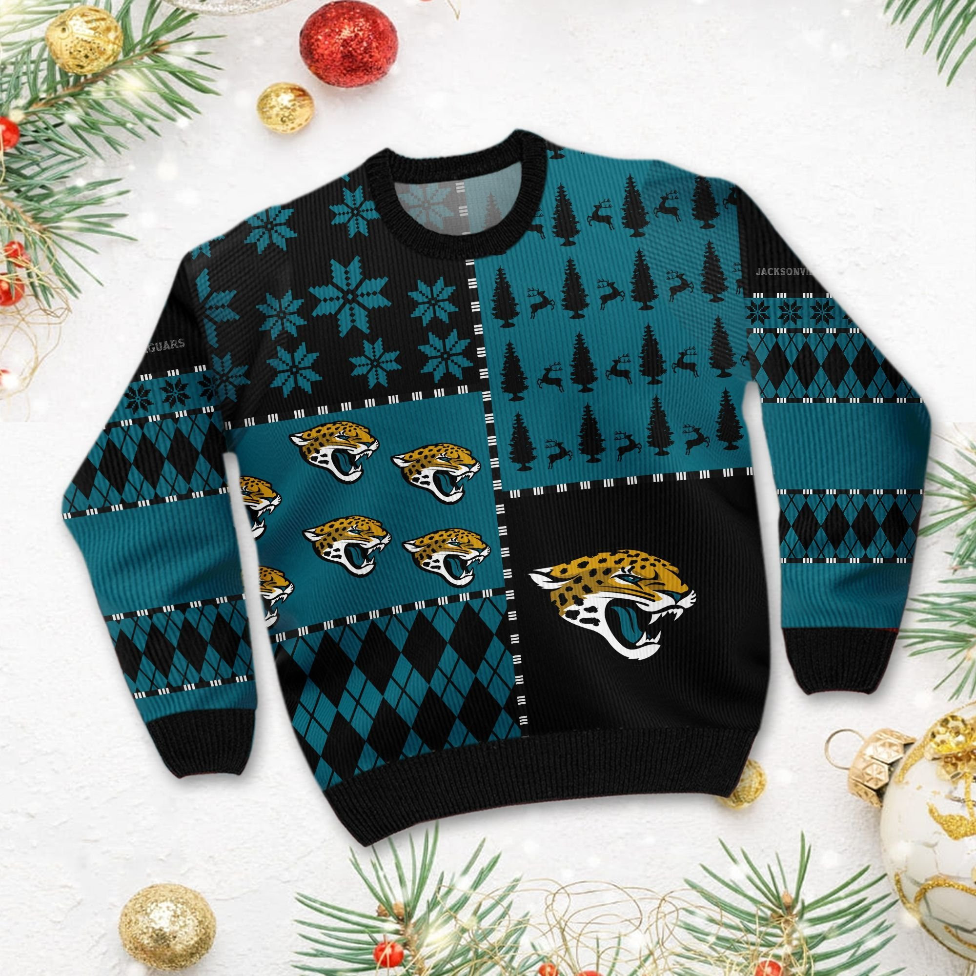 Jacksonville Jaguars Ugly Christmas Sweater Adult 3D Funny Matching for family - Image 3