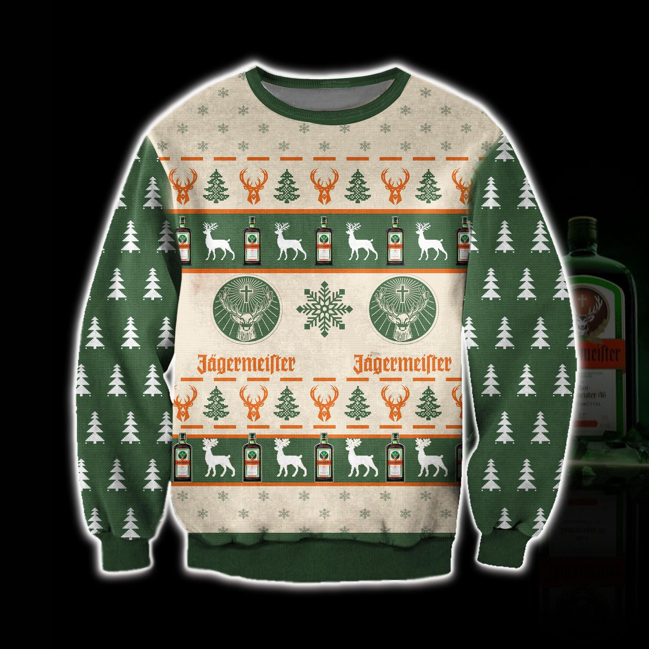 Jagermeister Knitting Pattern 3D All Over Print Ugly Christmas Sweater Adult 3D Funny Matching for family