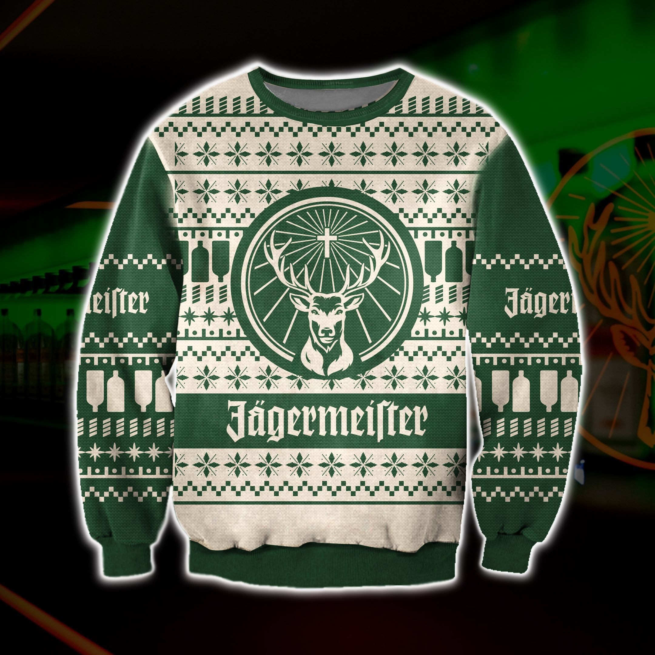 Jagermeister Knitting Pattern 3D Print Ugly Christmas Sweater Adult 3D Funny Matching for family 1