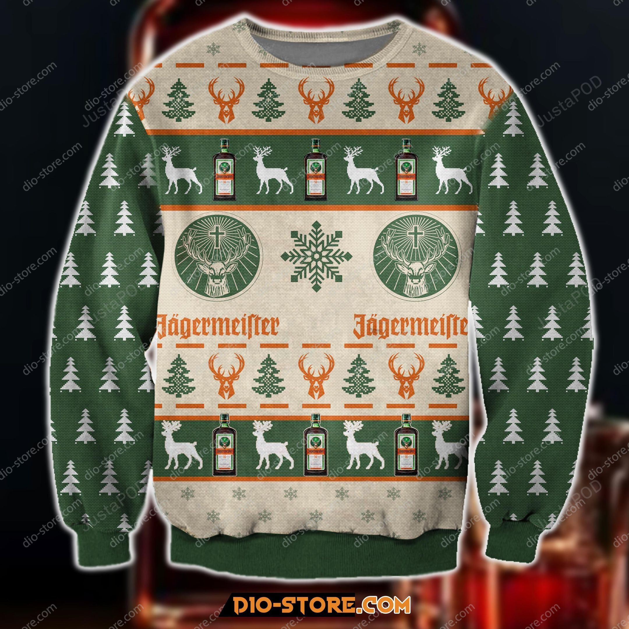 Jagermeister Knitting Pattern Ugly Christmas Sweater Adult 3D Funny Matching for family