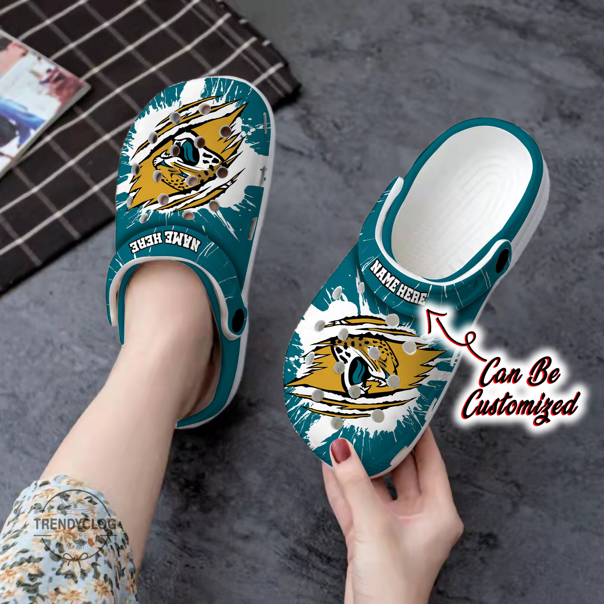 Jaguars Personalized JJaguars Football Ripped Claw Clog Shoes