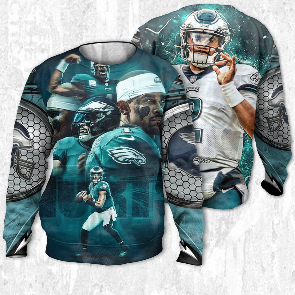 Jalen Hurts Helmet Match Sweatshirt 3D Vintage 90s #1 Quarterback