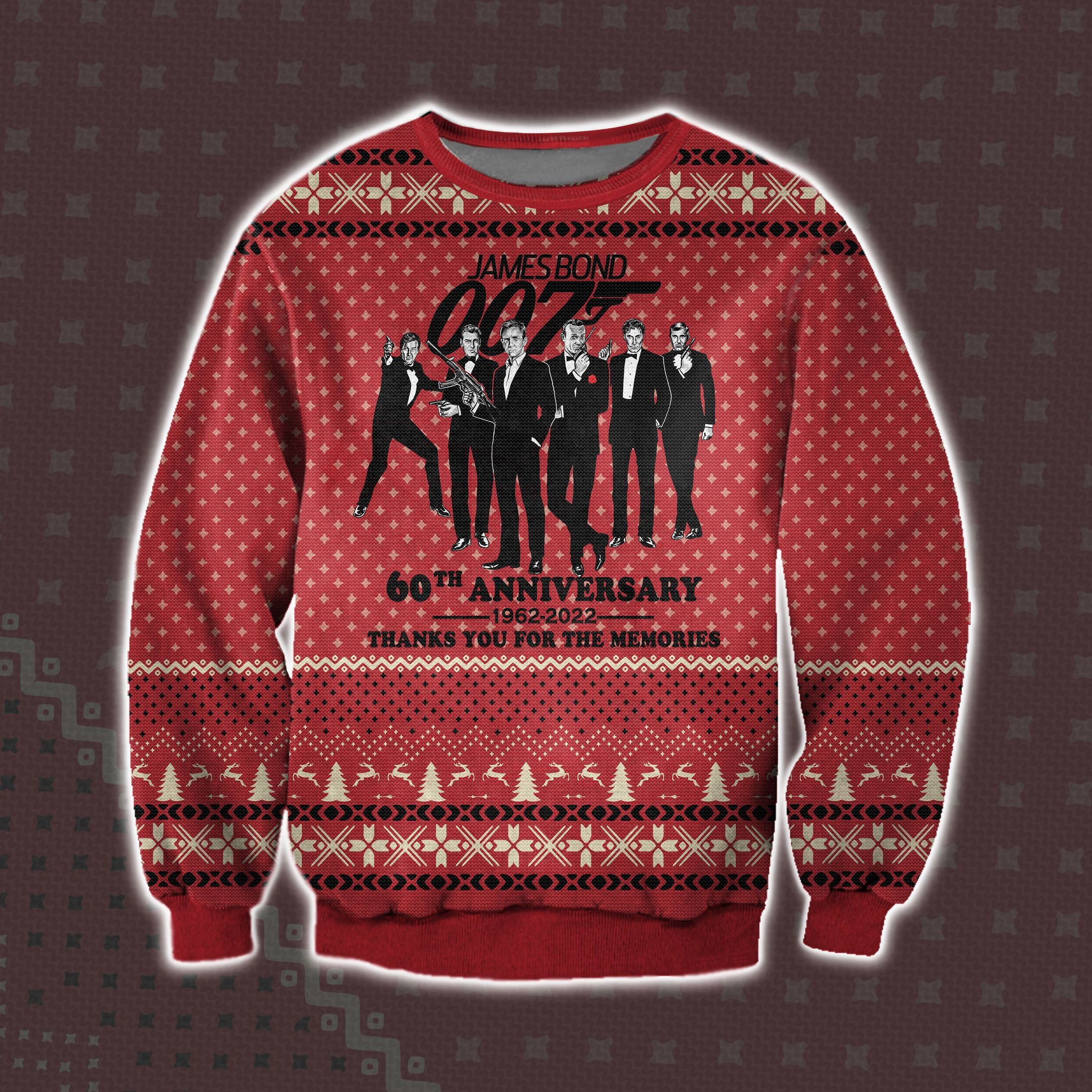 James Bond 60Th Anniversary Ugly Christmas Sweater Adult 3D Funny Matching for family