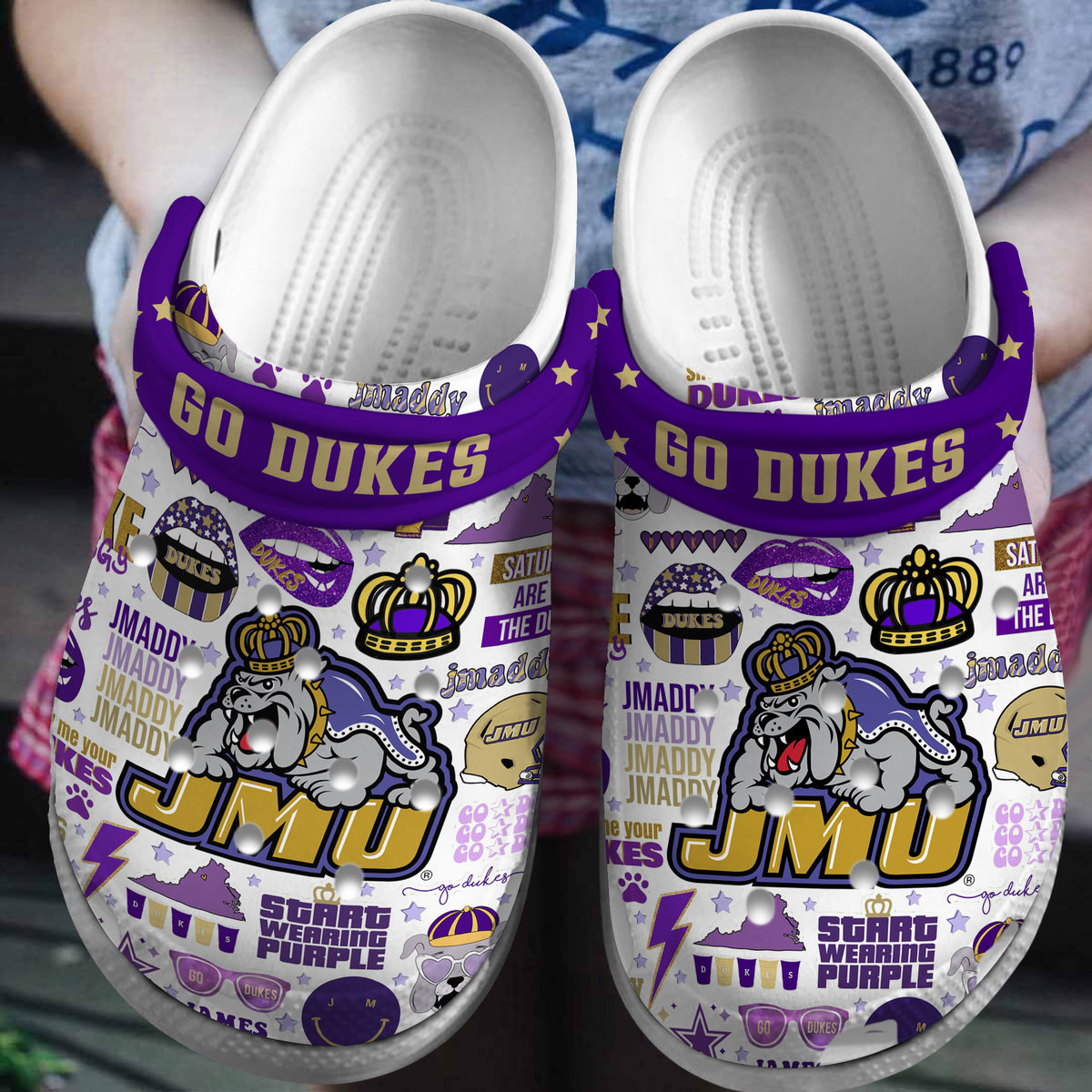 James Madison Dukes NCAA Sport Crocs Crocband Clogs Shoes Comfortable For Men Women and Kids
