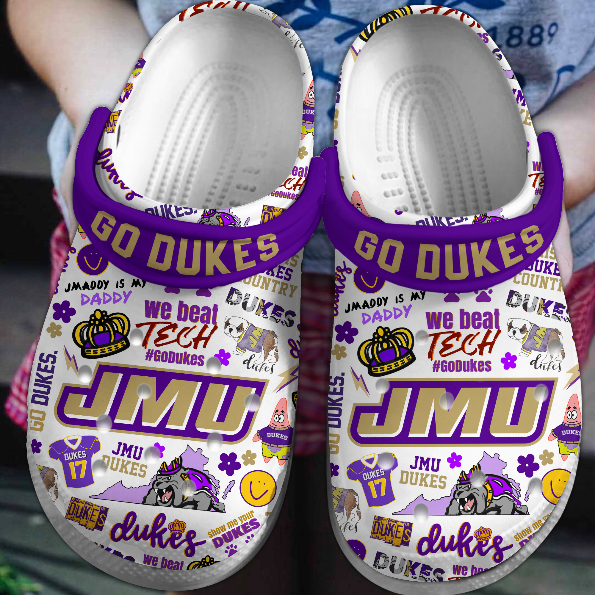 James Madison Dukes NCAA Sport Crocs Crocband Clogs Shoes Comfortable For Men Women and Kids