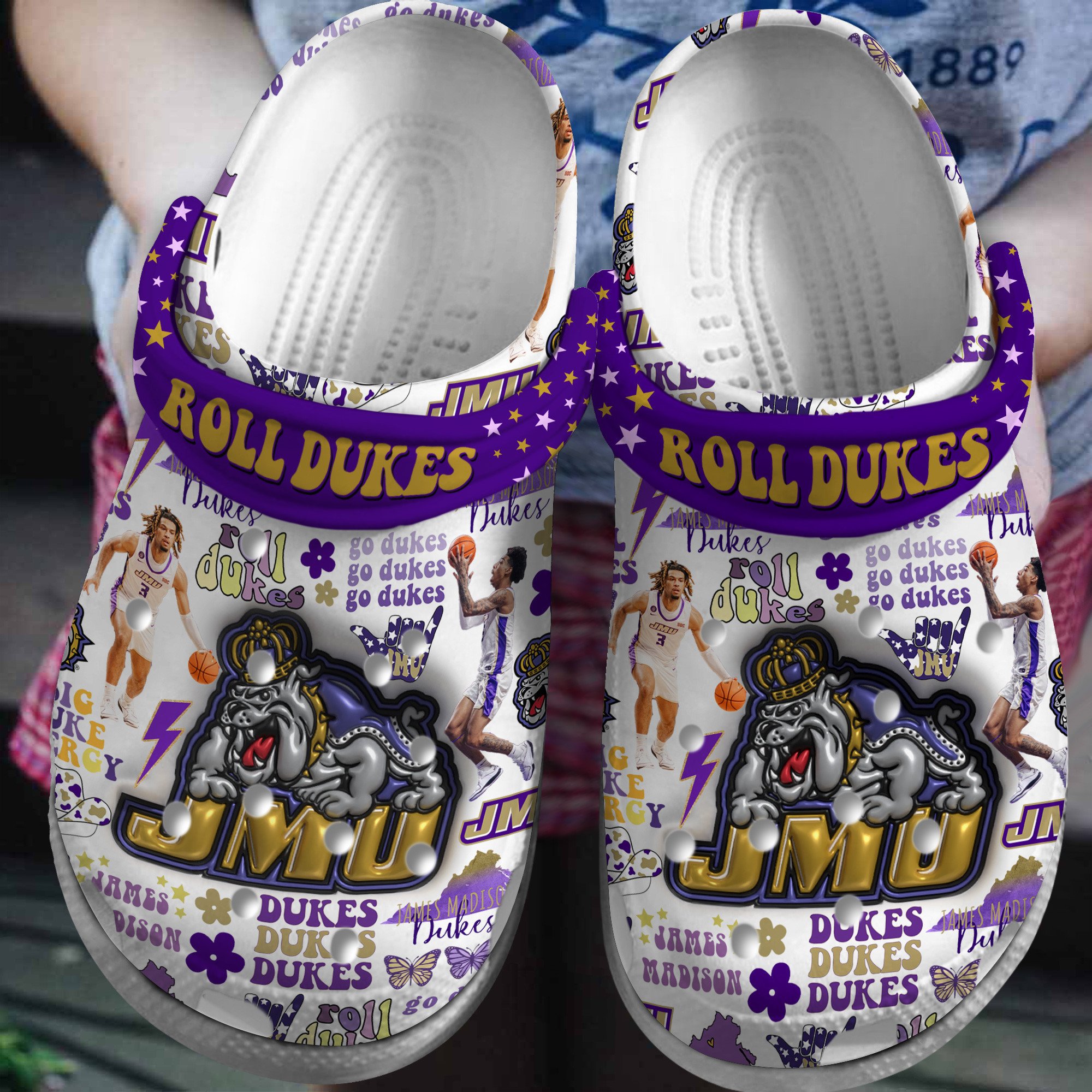 James Madison Dukes NCAA Sport Crocs Crocband Clogs Shoes Comfortable For Men Women and Kids