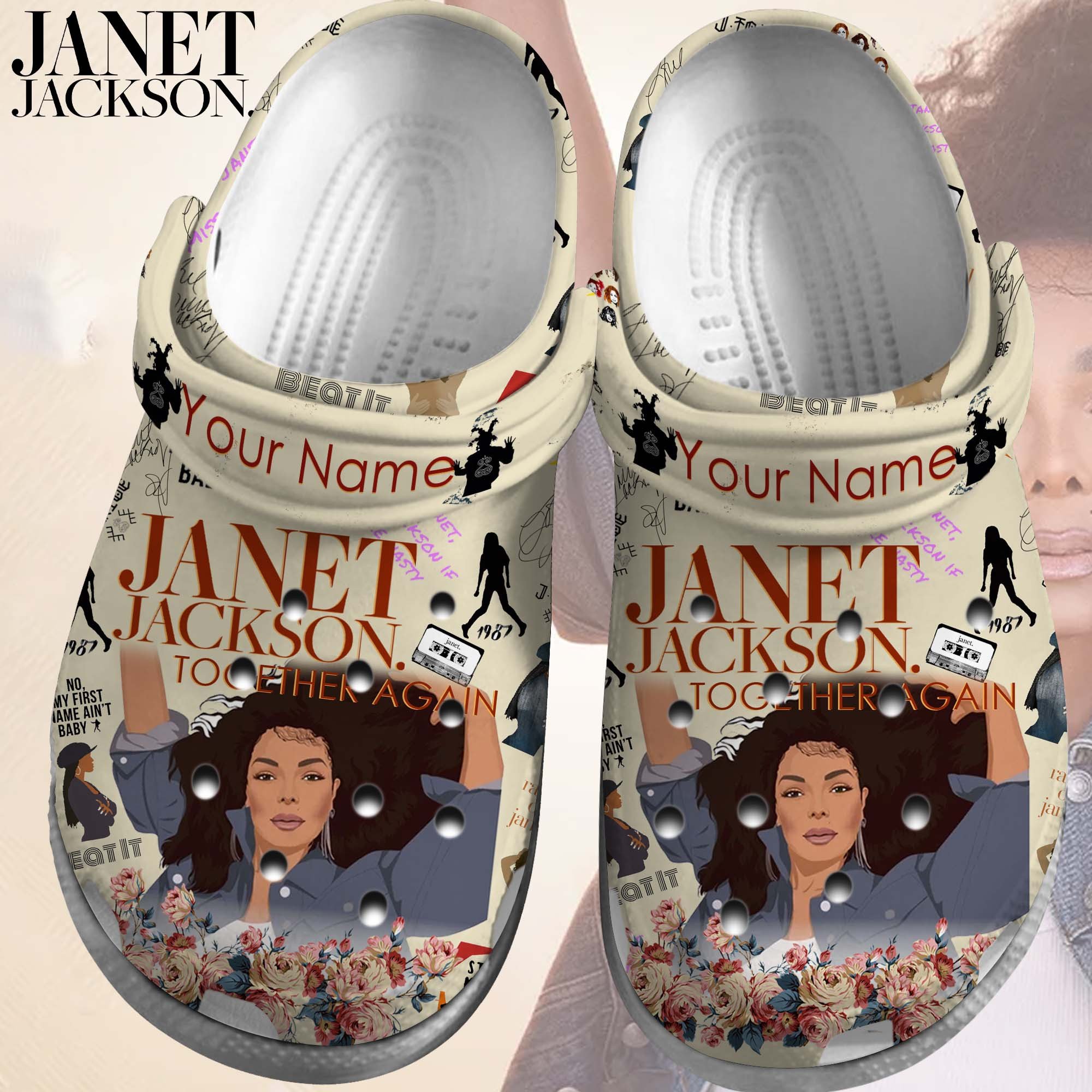 Janet Jackson Singer Music Crocs Crocband Clogs Shoes Comfortable For Men Women and Kids