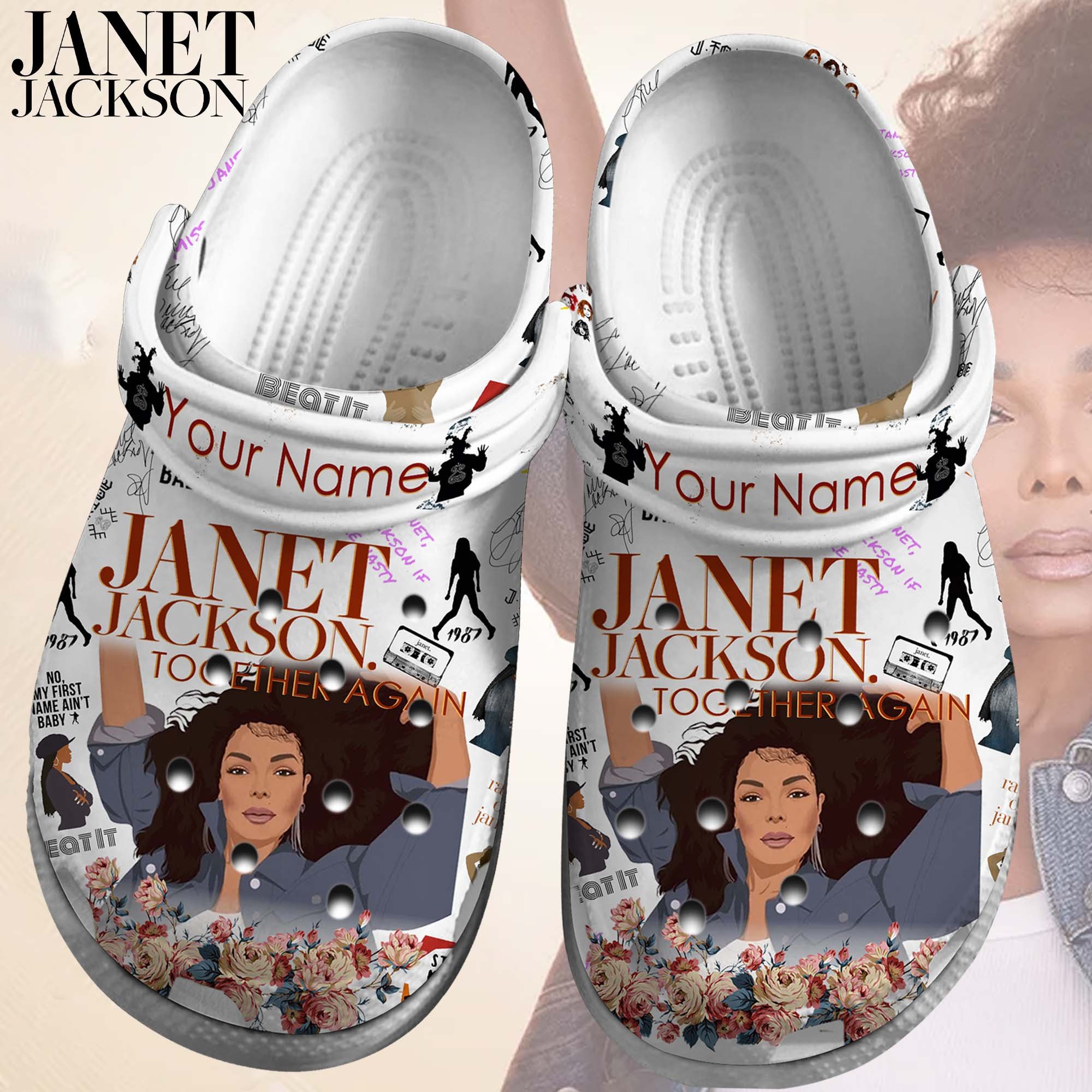 Janet Jackson Singer Music Crocs Crocband Clogs Shoes Comfortable For Men Women and Kids