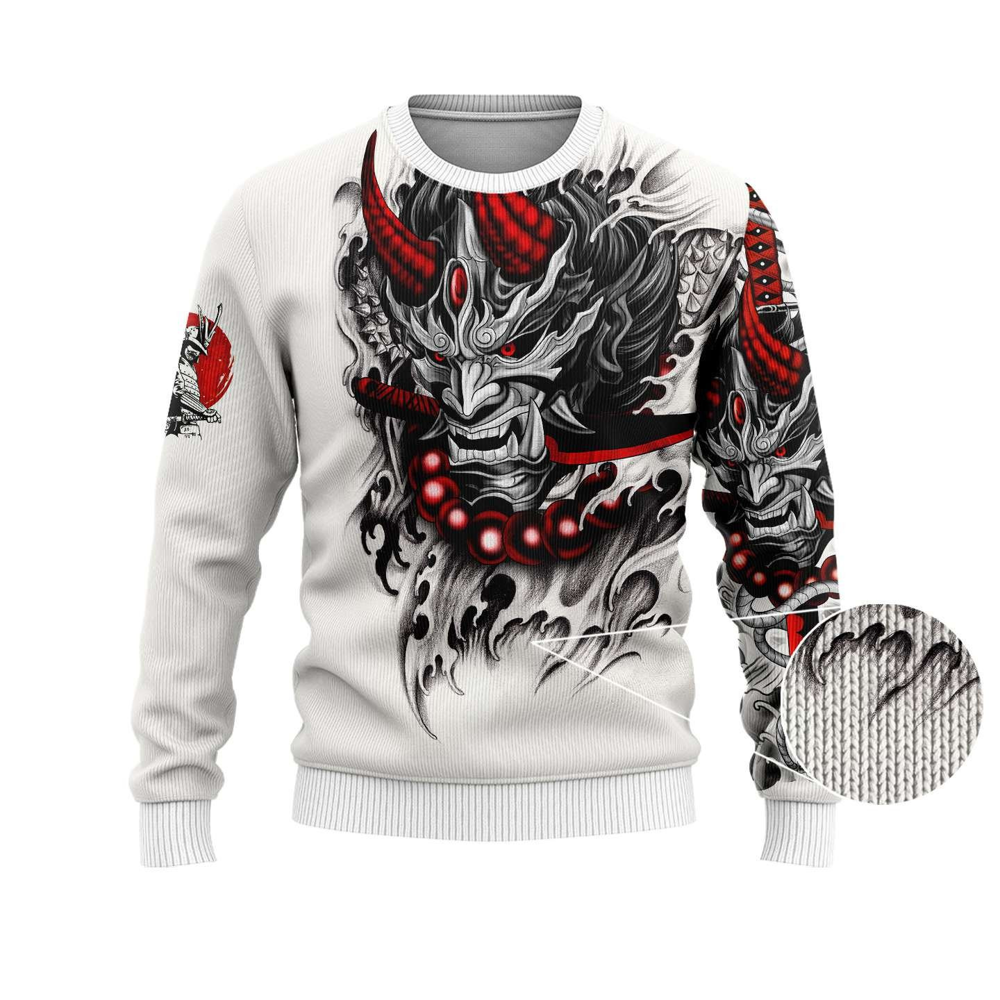Japan Mask Tattoo Ugly Christmas Sweater Adult 3D Funny Matching for family
