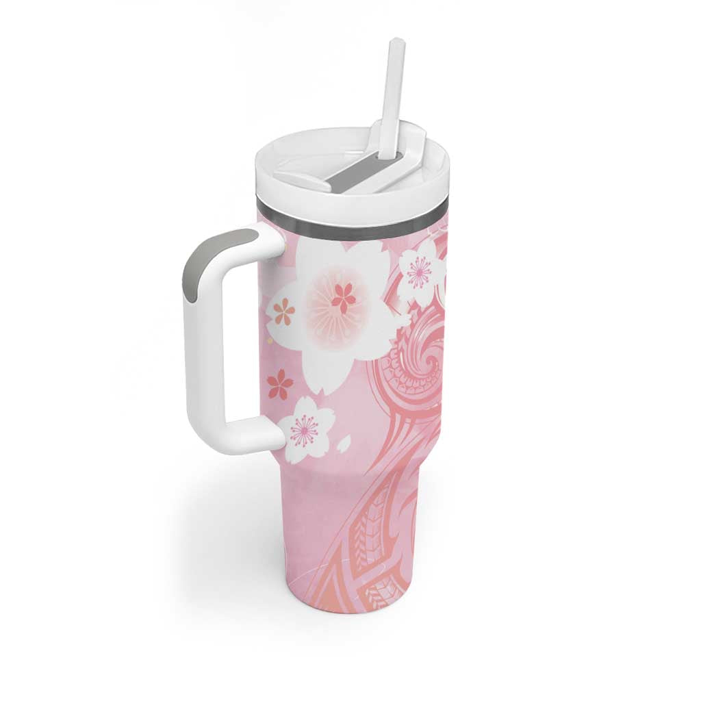 Japan Sakura Floral with Polynesian Custom Stanley Cup 40 oz 30 oz Tumbler With HandleTVC2301373 - Image 2