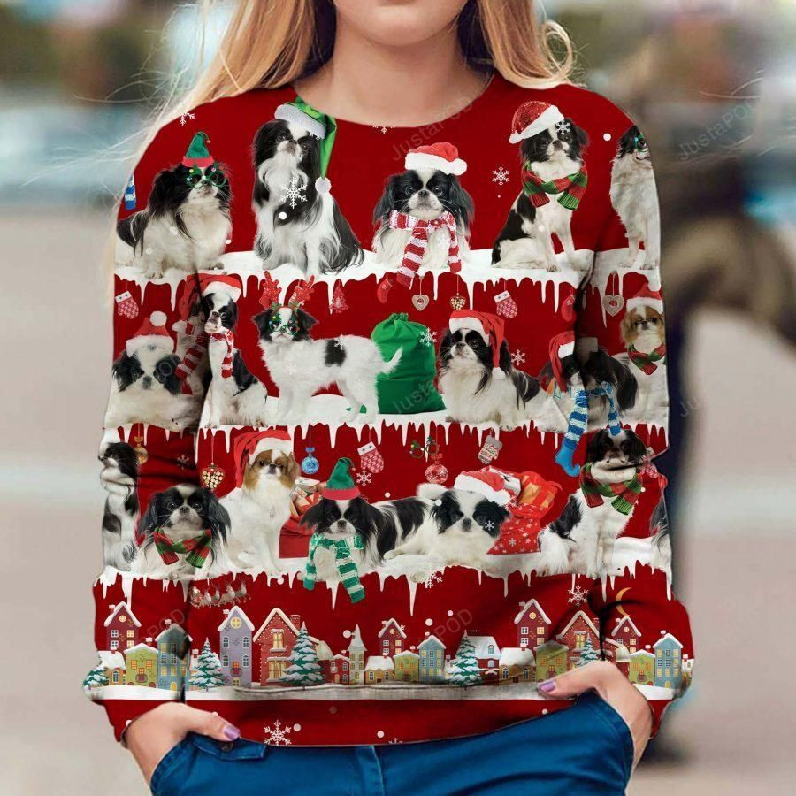 Japanese Chin Snow Christmas Ugly Christmas Sweater Adult 3D Funny Matching for family