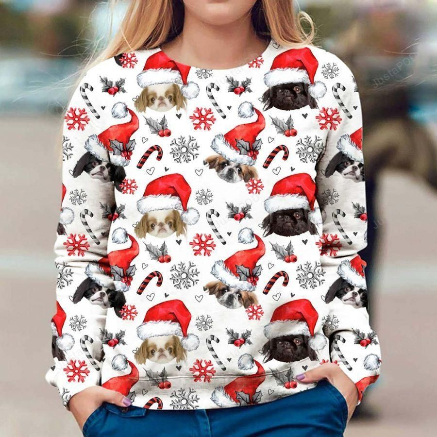 Japanese Chin Xmas Decor Ugly Christmas Sweater Adult 3D Funny Matching for family