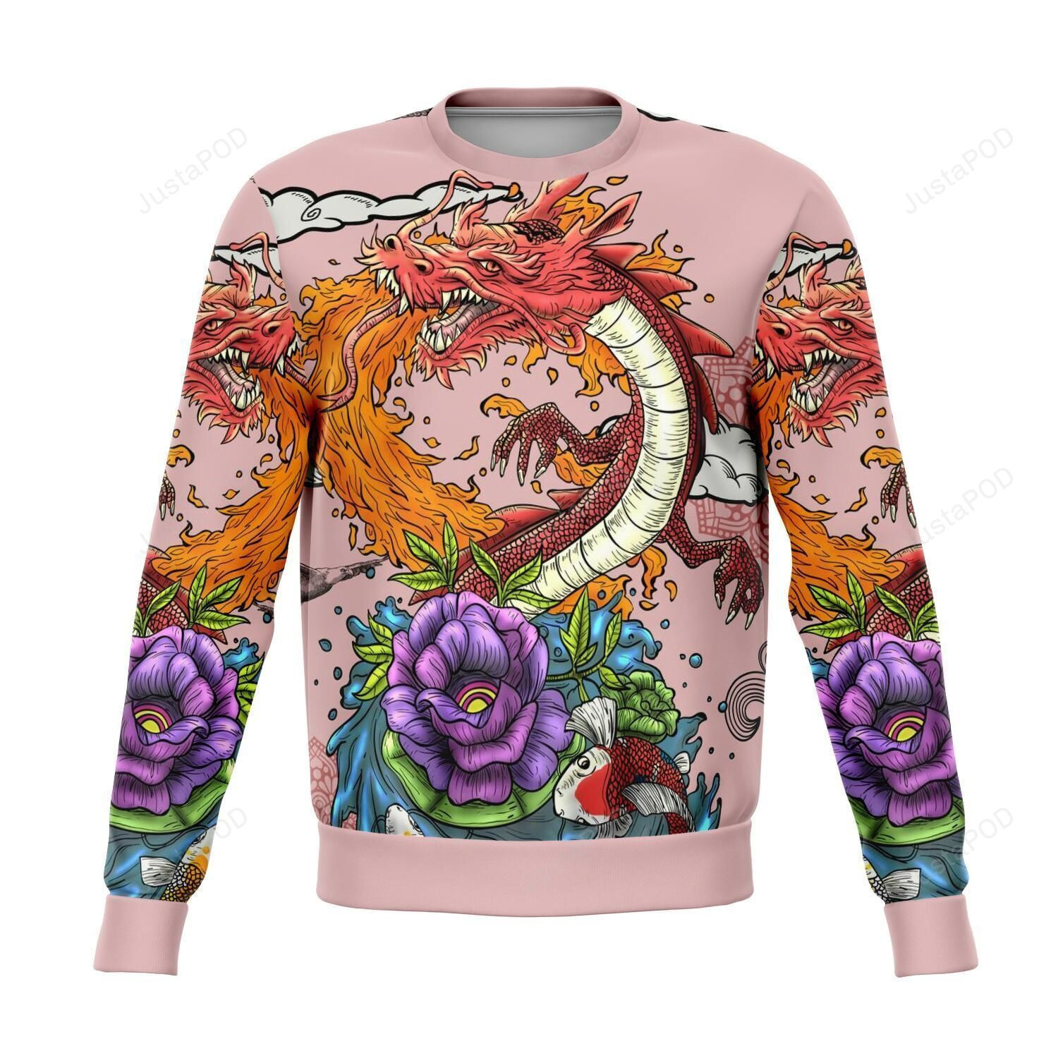 Japanese Dragon Tattoo Style Ugly Christmas Sweater Adult 3D Funny Matching for family