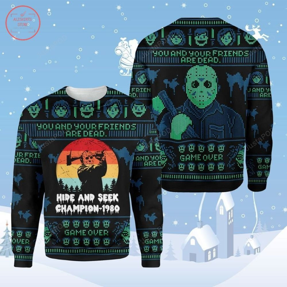 Jason Voorhees Hide And Seek Champion 1980 For Unisex Ugly Christmas Sweater Adult 3D Funny Matching for family