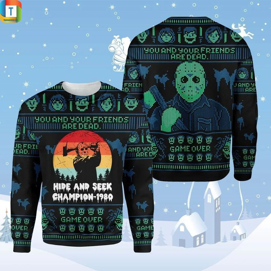 Jason Voorhees Hide And Seek Champion 1980 Ugly Christmas Sweater Adult 3D Funny Matching for family