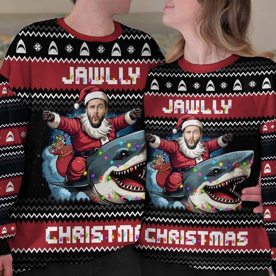 Jawlly Christmas For Shark Lovers - Personalized Photo Ugly Sweater - Image 5