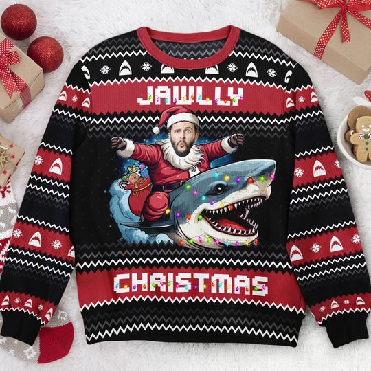Jawlly Christmas For Shark Lovers - Personalized Photo Ugly Sweater - Image 4
