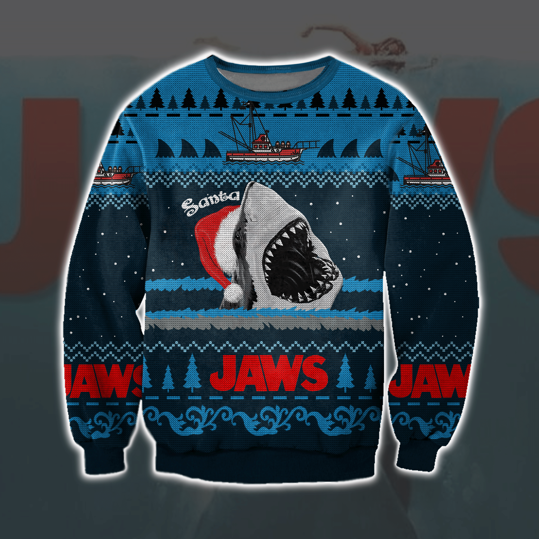 Jaws 3D Print Knitting Pattern Ugly Christmas Sweater Adult 3D Funny Matching for family