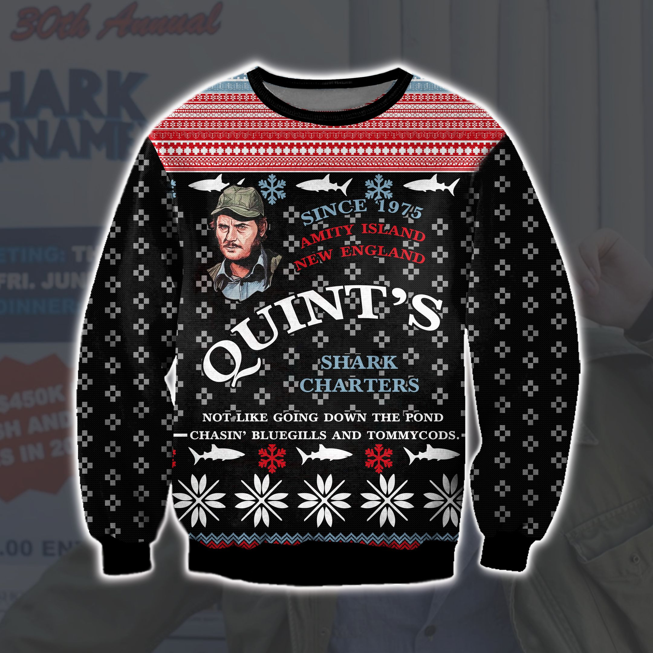 Jaws Knitting Pattern 3D Print Ugly Christmas Sweater Adult 3D Funny Matching for family