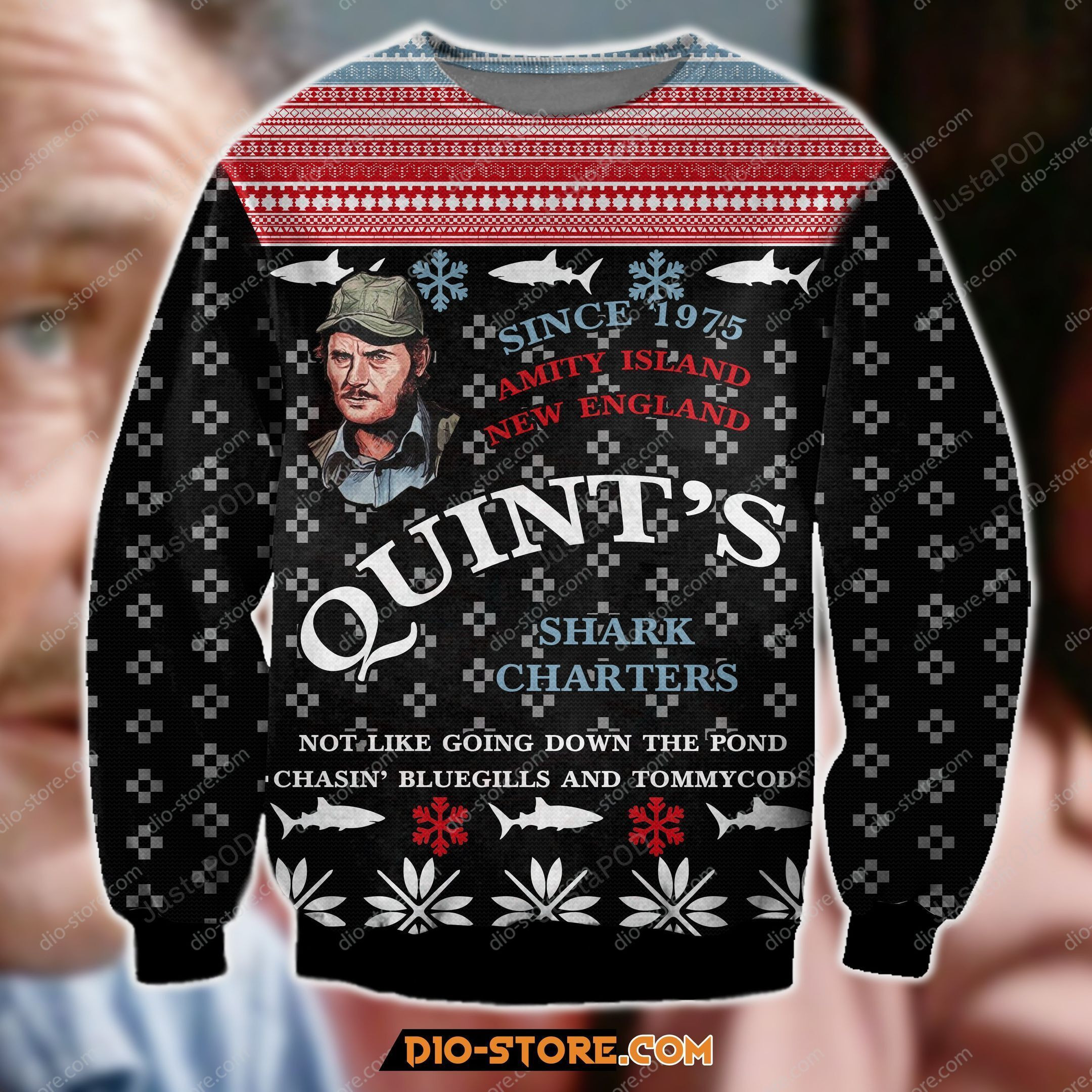 Jaws Knitting Pattern Ugly Christmas Sweater Adult 3D Funny Matching for family