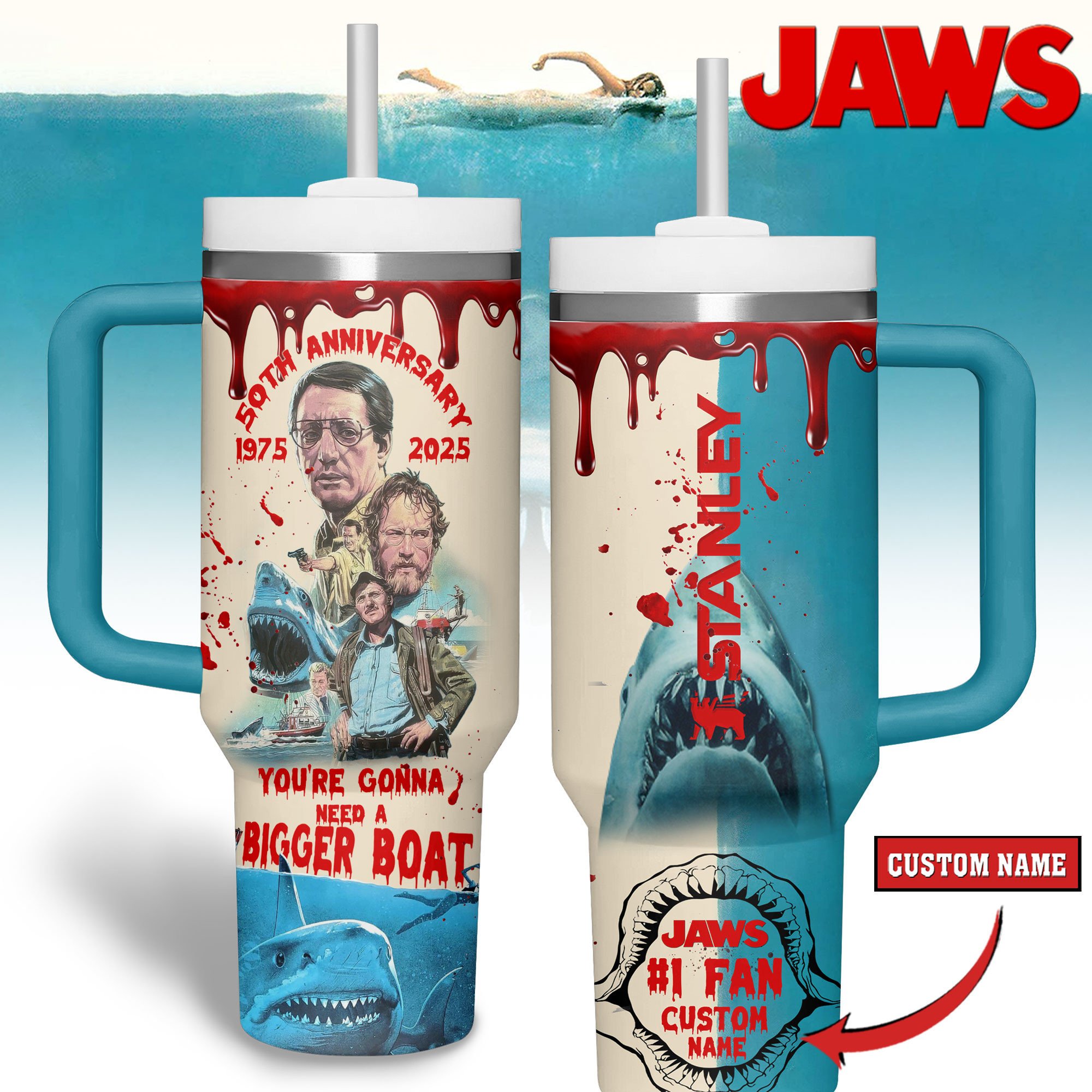 Jaws Movies Custom Stanley Cup 40 oz 30 oz Tumbler With HandleTVC2301245