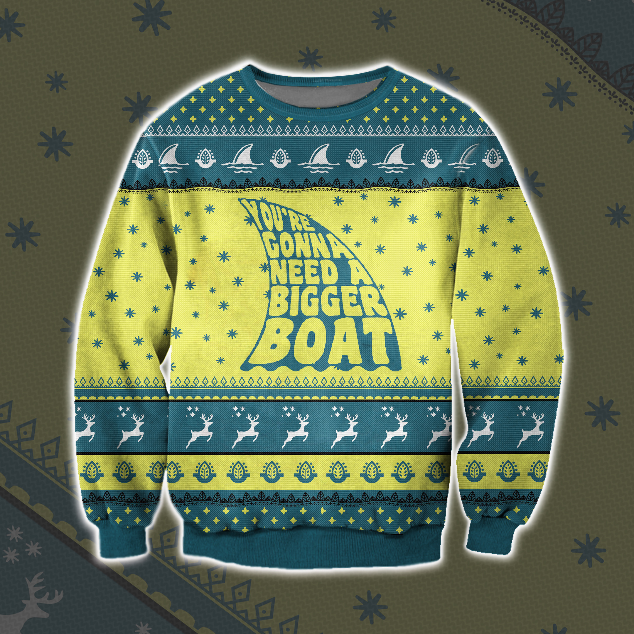 Jaws You'Re Gonna Need A Bigger Boat Ugly Christmas Sweater Adult 3D Funny Matching for family