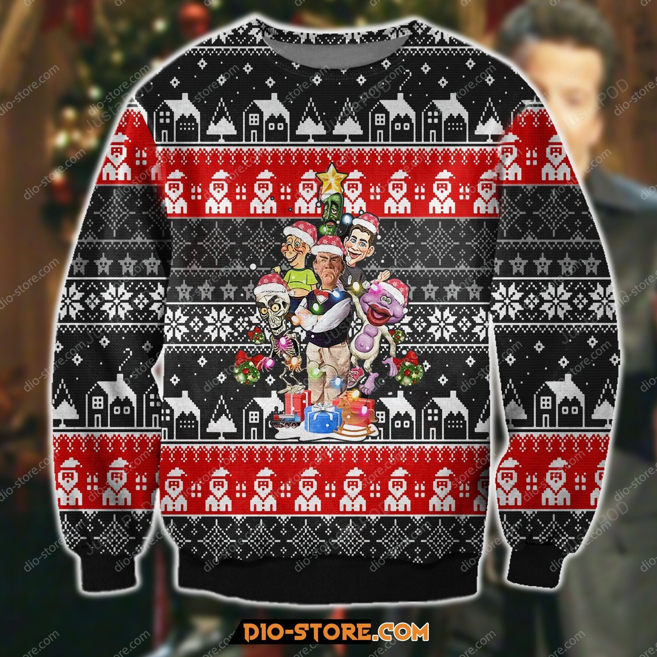 Jeff Dunham Christmas Tree Led Light Ugly Christmas Sweater Adult 3D Funny Matching for family