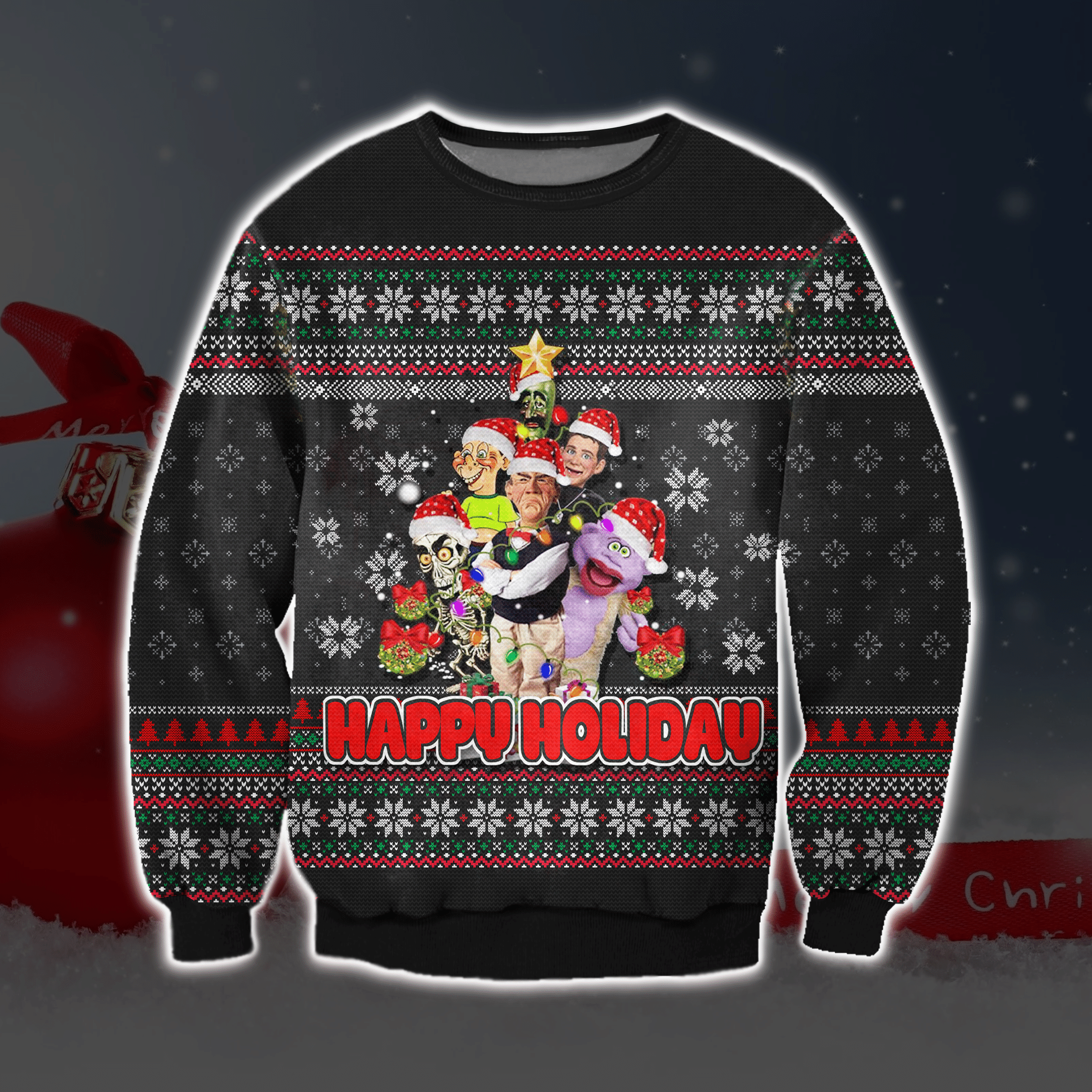 Jeff Dunham Ugly Christmas Sweater Adult 3D Funny Matching for family