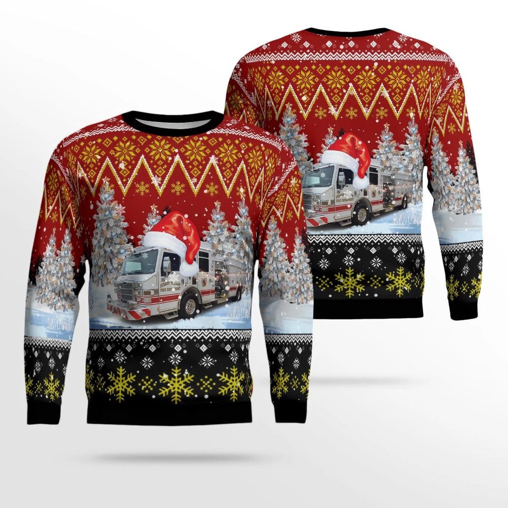 Jersey Village Fire Department Jersey Village Texas Christmas AOP Ugly Sweater Xmas Unisex Sweater Christmas Gifts For Men Women