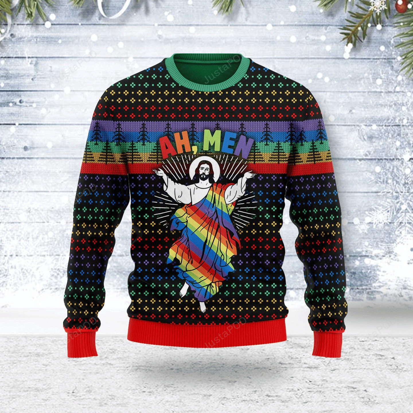 Jesus Ah Men Lgbtq+ Ugly Christmas Sweater Adult 3D Funny Matching for family