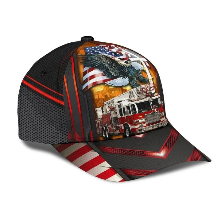 Jesus American Eagle Firefighter Truck 3D Classic Cap, 3D All Over Printed Jesus Firefighter Cap Trucker Hats Custom Hats Gifts For Men & Women