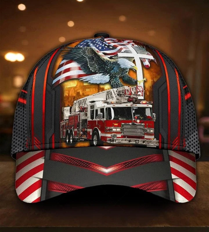 Jesus American Eagle Firefighter Truck 3D Classic Cap, 3D All Over Printed Jesus Firefighter Cap Trucker Hats Custom Hats Gifts For Men & Women