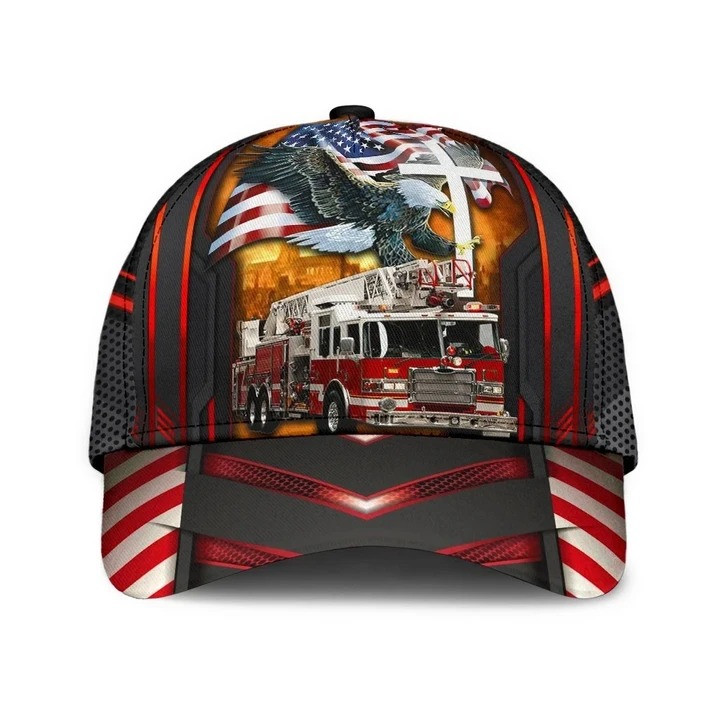 Jesus American Eagle Firefighter Truck 3D Classic Cap, 3D All Over Printed Jesus Firefighter Cap Trucker Hats Custom Hats Gifts For Men & Women