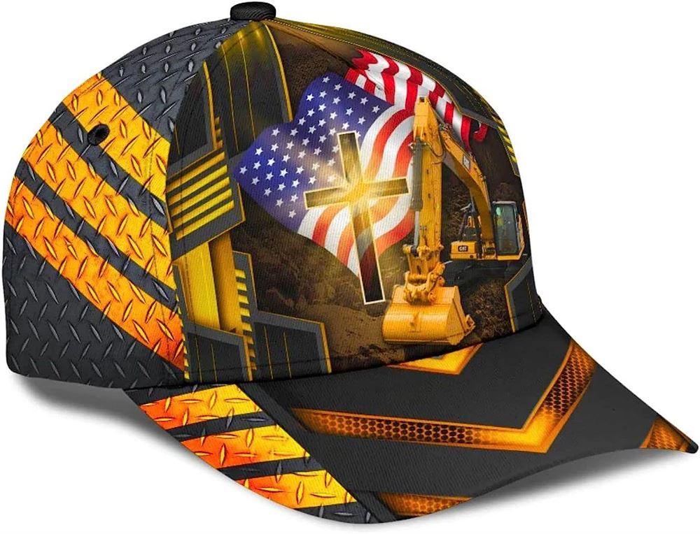 Jesus American Flag Excavator Baseball Cap Hat  Trucker Hats Custom Hats Gifts For Men & Women