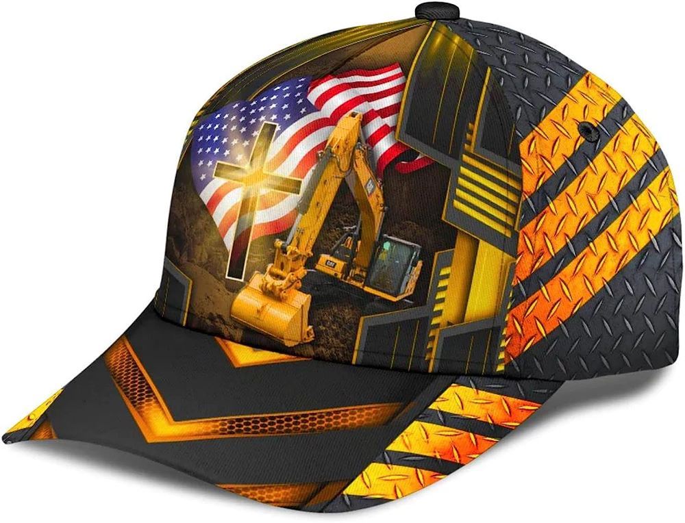 Jesus American Flag Excavator Baseball Cap Hat  Trucker Hats Custom Hats Gifts For Men & Women