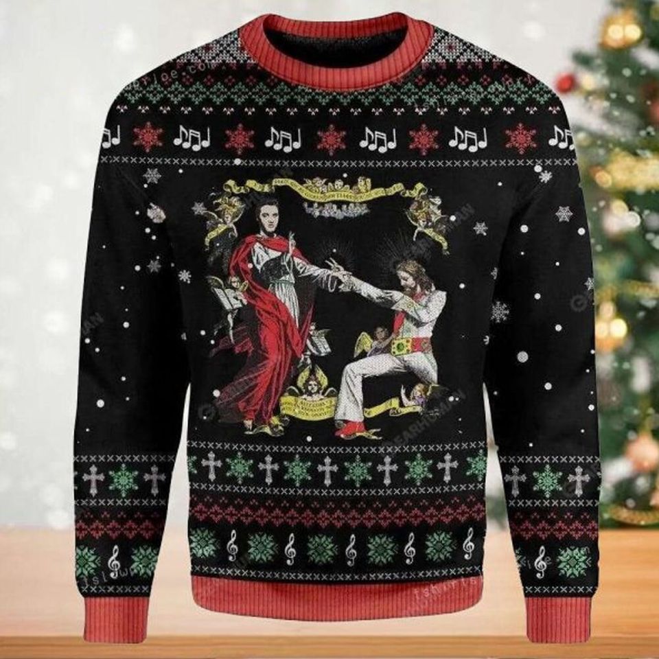 Jesus And Elvis Presley Ugly Christmas Sweater