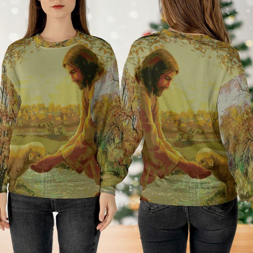 Jesus And Lamb, Sweatshirt All Over, Unisex Sweatshirt, Jesus, Autumn Sweatshirt  3D