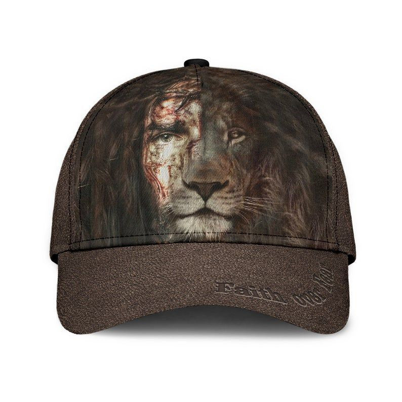 Jesus And Lion Leather Like Hat Classic Cap 3D Gift For Him, Human Cap, Trending Cap, American Cap Trucker Hats Custom Hats Gifts For Men & Women