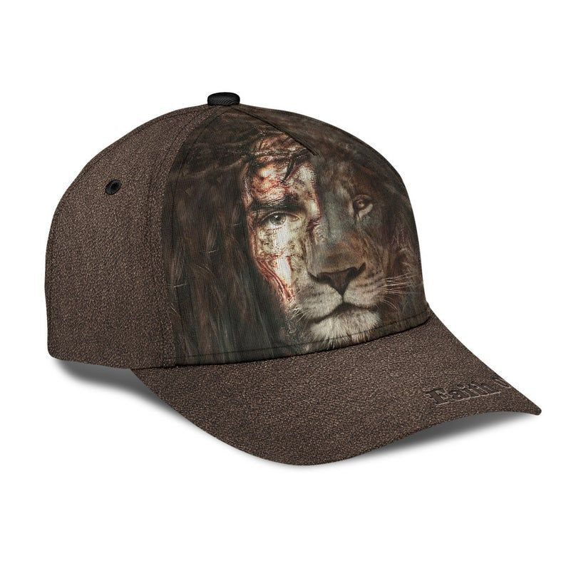 Jesus And Lion Leather Like Hat Classic Cap 3D Gift For Him, Human Cap, Trending Cap, American Cap Trucker Hats Custom Hats Gifts For Men & Women