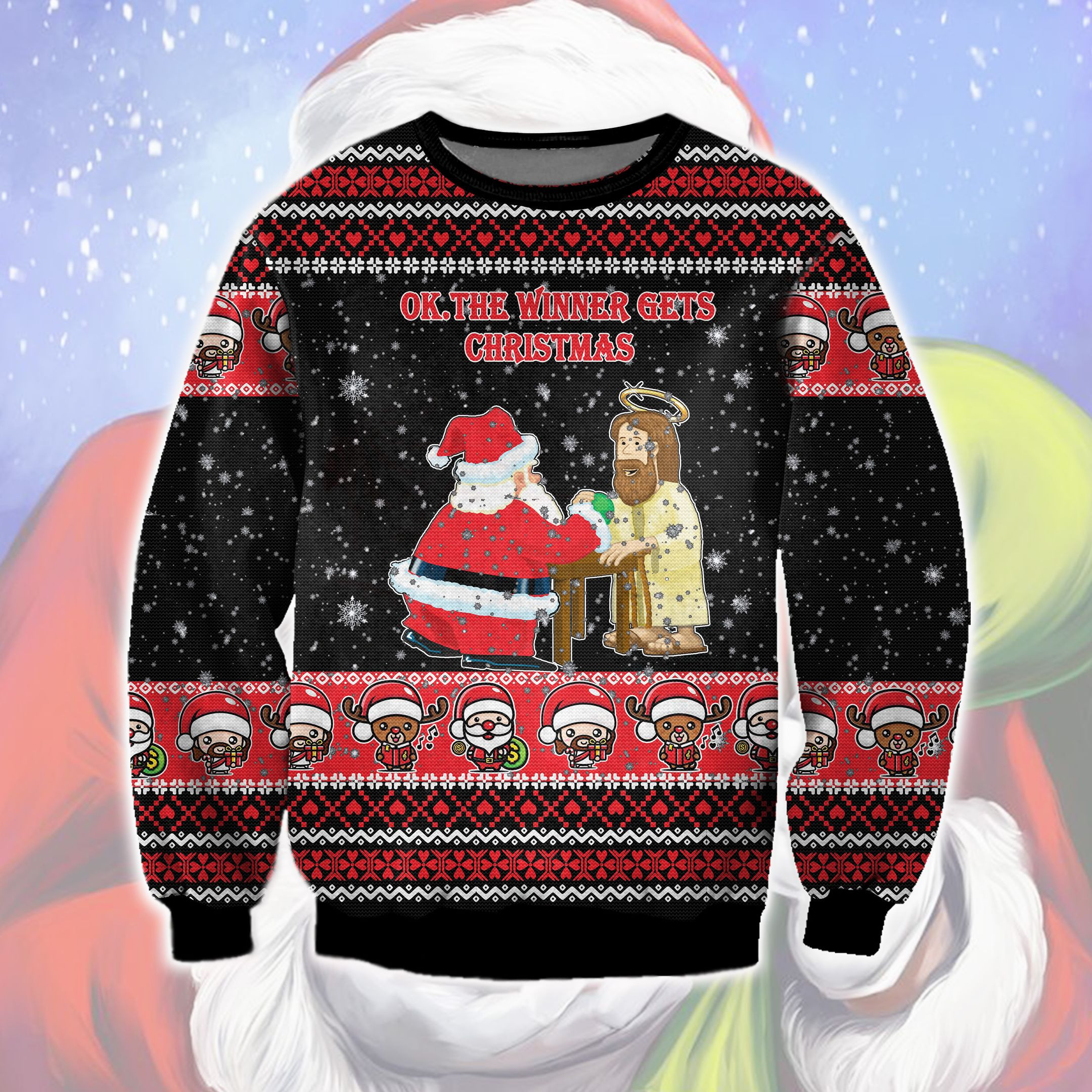 Jesus And Santa Claus Ugly Christmas Sweater Adult 3D Funny Matching for family