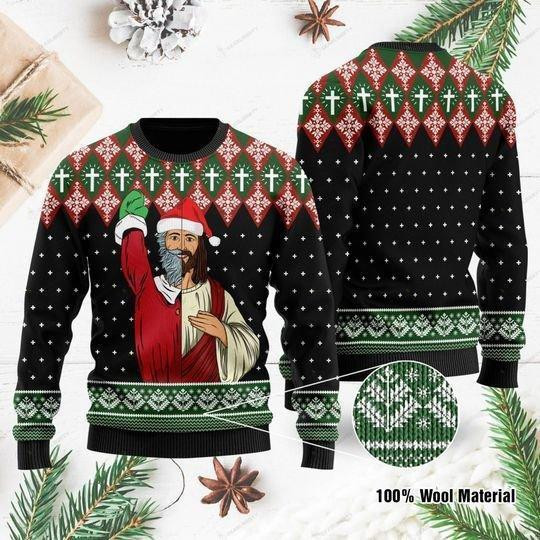 Jesus And Santa Claus Ugly Christmas Sweater Adult 3D Funny Matching for family