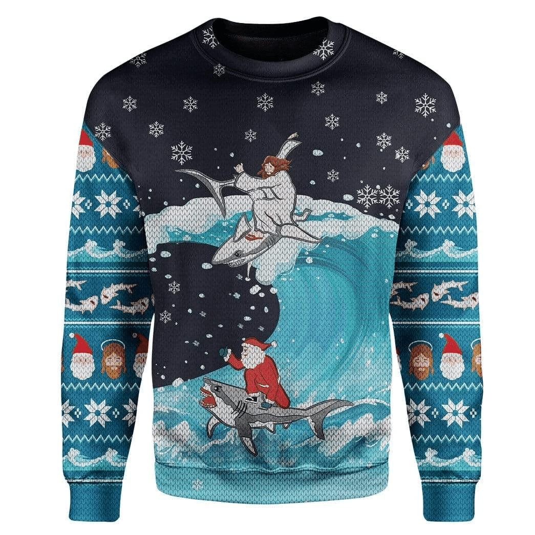 Jesus And Santa Ugly Christmas Sweater Adult 3D Funny Matching for family