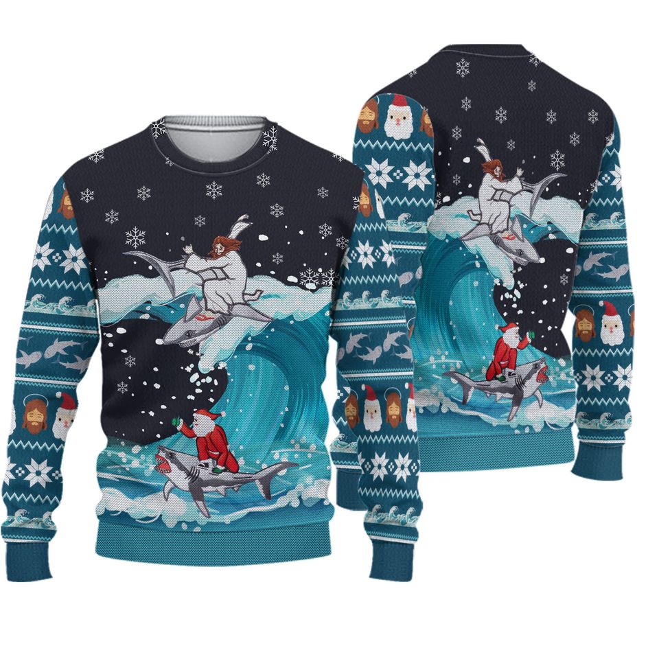 Jesus And Santa Ugly Christmas Sweater, Jesus Sweater